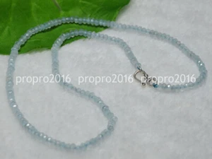 Natural 2x4mm Aquamarine Faceted Rondelle Beaded Necklace Silver Clasp 16-54" - Picture 1 of 18
