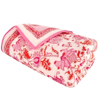 Roller Rabbit Amanda Edredón Naranja Reversible King 110" X 96" Nuevo 100% Algodón Foto 1 de 4