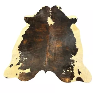 Tricolor Cowhide Rug (mainly dark tones) Size: 7x5.7 feet D-646 - Picture 1 of 3