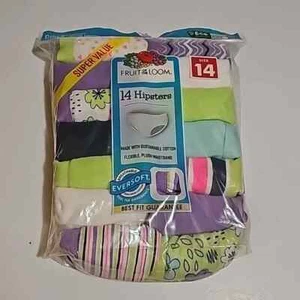 Fruit Of the Loom Girls Size 14 Cotton Hipster Underwear 14 Pack, Assorted - Picture 1 of 9