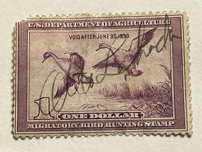 US Federal Duck Stamp, RW5, Used, CV $75..:..:.Corner Missing, Good For A Filler - Image 1 of 2