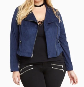 Torrid Navy Faux Suede Zip Moto Jacket 1X 14 16 #34964 - Picture 1 of 2