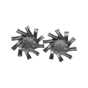J7B Vintage Coro Signed Silver Tone 1" Flower Clip On Earrings AS IS - Bild 1 von 9