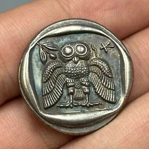 Unique Rare Ancient Greek Silver Coated Athens Greek Owl Coin - Picture 1 of 4