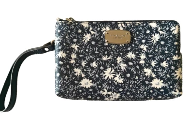 MICHAEL KORS Mujer MK Floral Doble Cremallera Muñequera Bolso sin asas Cartera Azul Marino Plateado Foto 1 de 4