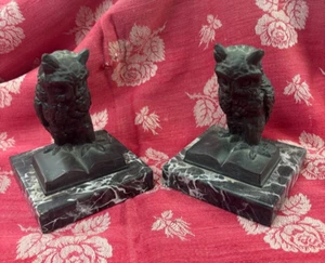 Vintage Collection Francaise Bronze Owl Bookends Marble Bases - Picture 1 of 9
