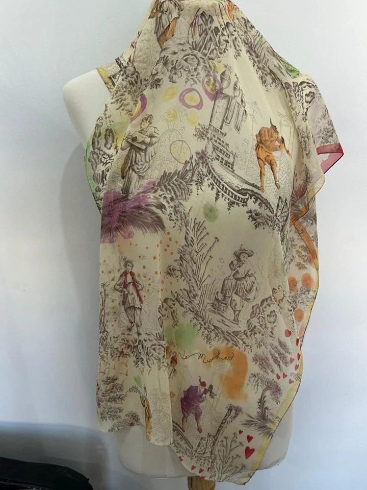 Cachecol multicolorido de seda retangular S11# Moschino feito na Itália 62/20 polegadas - Imagem 1 de 4