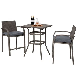 3 PCS Wicker Bistro Set Patio Table and 2 Bar Stools for Outdoor Patio Poolside - Picture 1 of 18