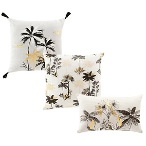 Cuscino vers. Cuscino decorativo in cotone fantasia palme beige nero oro - Foto 1 di 11