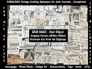 c1890-1900 recortes de anuncios impresos ~ papel de colección artesanías libro de recortes diario basura efímero - Imagen 1 de 19