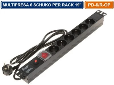 MULTIPRESA SCHUKO CON INTERRUTTORE 6 POSIZIONI PER MONTAGGIO ARMADI RACK 19" - Immagine 1 di 4