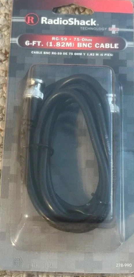 6 Foot BNC Coaxial Cable RG-59 75-Ohm Male Plug to Male Plug RadioShack 278-990 - Image 1 of 1