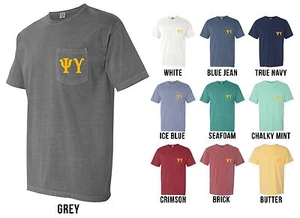 Psi Upsilon Fraternity Letters COMFORT COLORS POCKET Shirt - NEW - Picture 1 of 3