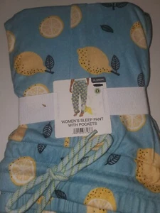 NWT Mad Engine Sleep Pants Pockets Women 3XL Teal Yellow Lemons Plus - Picture 1 of 3