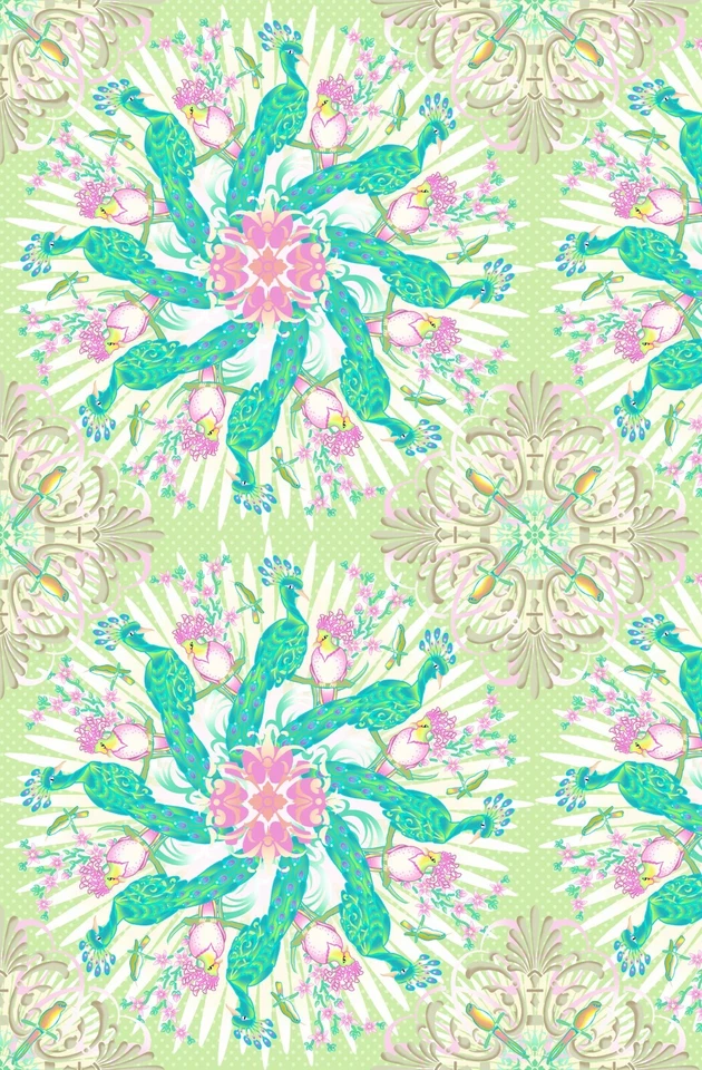 Tela de edredón 100 % algodón con estampado VERDE PAVO REAL POR YARDA Foto 1 de 3