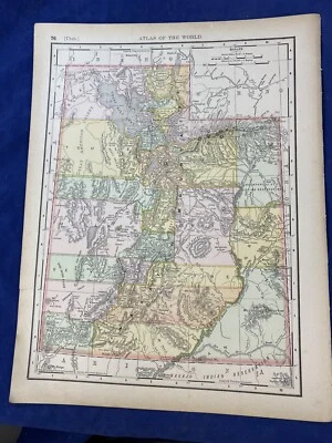 Mapa UTAH 1893 con IDAHO en reverso, condados de colores, mapa limpio 14x10,5" Foto 1 de 4