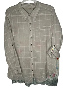 Weiche Umrandung Tunika Gr. XL Aquarell Blumen Spitzenbesatz Shirt Bohemian Top - Bild 1 von 5