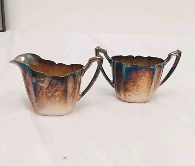 Juego de crema de azúcar vintage Art Deco Wallace plato de plata hueco Foto 1 de 4