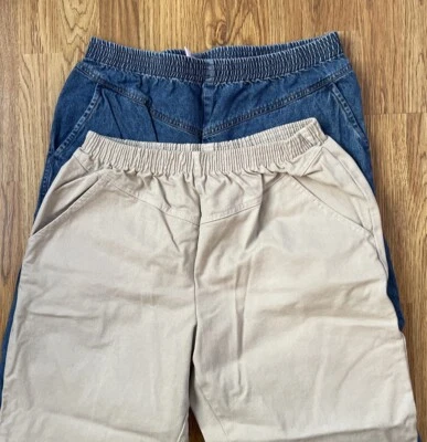 Lot of 2 Lord Isaacs 16P Elastic Pull On Pants Khaki and Denim Jeans - Image 1 of 4