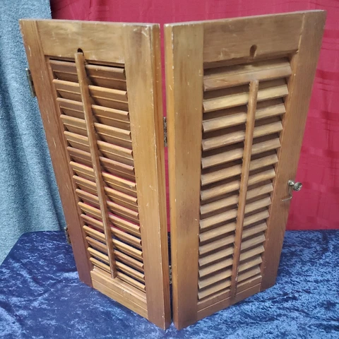 Rustic Bi-Fold Wood Louvered Plantation Style Shutters 18x19 Vintage w/ Hardware Cover
