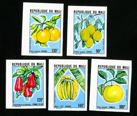 Mali Stamps # 340-44 NH Fruit Topical Imperforate Lot Cover