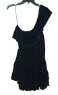 Joie Kolda B Dress Large Black Velvet One Shoulder Ruffled Layered Mini New $328