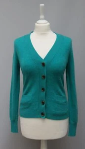 J Crew Collection 100% Cashmere Aquamarine Blue Green V Neck Pocket Cardigan XS - Picture 1 of 7