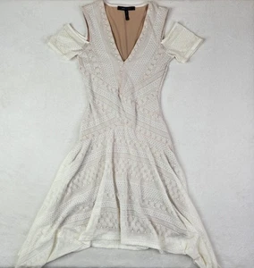 BCBGMaxAzria Damen Kleid Odette 2XS XXS asymmetrisch Spitze gefüttert weiß beige - Bild 1 von 4