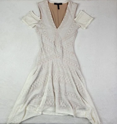 Vestido forrado de encaje asimétrico blanco beige BCBGMaxAzria Odette 2XS XXS para mujer  Foto 1 de 4