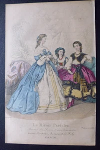 Gravure mode 1864 :le miroir Parisien/journal des dames et des demoiselles - Picture 1 of 6