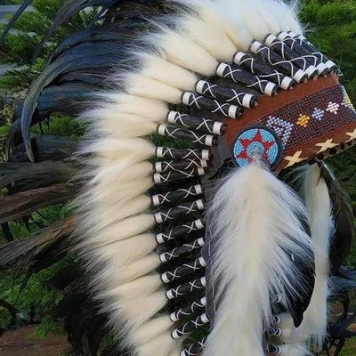Artificial Feather Headpiece Fancy Dress Hat Native American Chief Headdress - Image 1 of 4