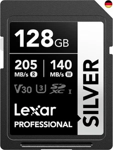 Lexar Silver SD Karte 128GB, UHS-I SDXC Card 205 MB/s Read Speed, 140 MB/s - Bild 1 von 9