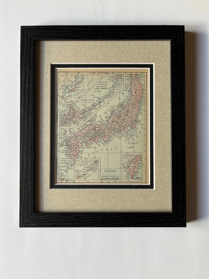 Mapa de JAPÓN 1899 fm 1900 Rand McNally Dollar Atlas Mundial, Marco/Estera VER DESCRIPCIÓN Foto 1 de 4