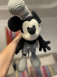 DISNEY PARKS PLUSH STEAMBOAT WILLIE MICKEY MOUSE, 20 IN BLACK GRAY WHITE KNIT - Picture 1 of 17