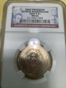2007 $1 George Washington Presidential Dollar NGC MS 66  - Picture 1 of 2