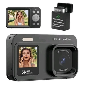 5K Dual Screen Digital Camera Photography 80MP 18X Zoom Point & Shoot, Black - Picture 1 of 4