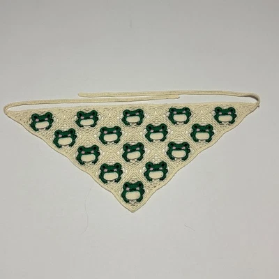 Cachecol bandana sapo crochê creme feito à mão Kawaii Cottagecore Bohm - Imagem 1 de 4