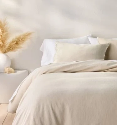 Casaluna Natural Color Linen & Rayon Heavyweight King Size 3 Pc Duvet Cover Set - Image 1 of 4