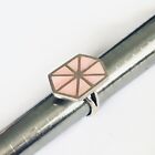 Vintage Sterling silver Pink Mother of Pearl Hexagon big Statement ring P 8 