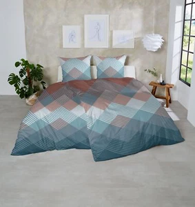 Primera Edelflanell Bettwäsche 155x220 Rauten geometrisch blau rost 174135-037 - Bild 1 von 4