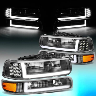 CONJUNTO DE LÂMPADAS DE PARA-CHOQUE PARA FAROL PRETO LED DRL PARA 1999-2002 SILVERRADO/-2006 SUBURBAN LED - Imagem 1 de 4