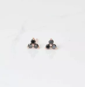 Three Stone Black Diamond Clover Stud Earrings in Rose Gold - Picture 1 of 4
