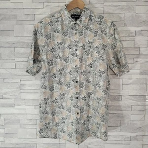 Mens M&S AUTOGRAPH Shirt Large Grey Leaves Floral Cotton Short Sleeved - Picture 1 of 8