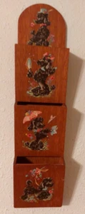 Vtg Decoupage Wooden Mail Letter Bill Sorter Wall Decor Kitch Poodle Dog - Picture 1 of 11