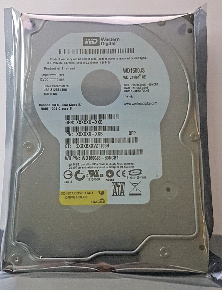 160 GB SATA Western Digital WD1600JS-60NCB1 7200RPM 8MB HDD 3.5" Hard Drive New - Image 1 of 1