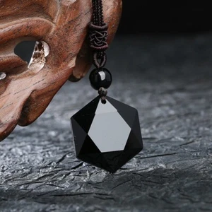 Black Obsidian Hexagonal Amulet Healing Protection Reiki Point Pendant Necklace - Picture 1 of 9