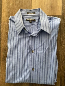 Express Mens Fitted Stretch Dress Shirt Light Blue Stripped Med 15-15 1/2 - Picture 1 of 5