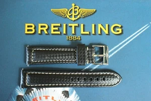 SILVR BUCKLE 20MM BLACK CARBON WATCH BAND WATCHBAND STRAP BRACELET FOR BREITLING - Picture 1 of 4