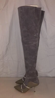 38/8❤️ HECHO EN ITALIA Gris Verde Gamuza Cuero SOBRE LA RODILLA BOTAS Hasta el Muslo Foto 1 de 4
