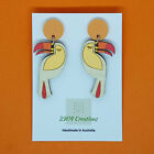 Handmade Red Toucan Timber Earrings With Acrylic Top - Free Shipping